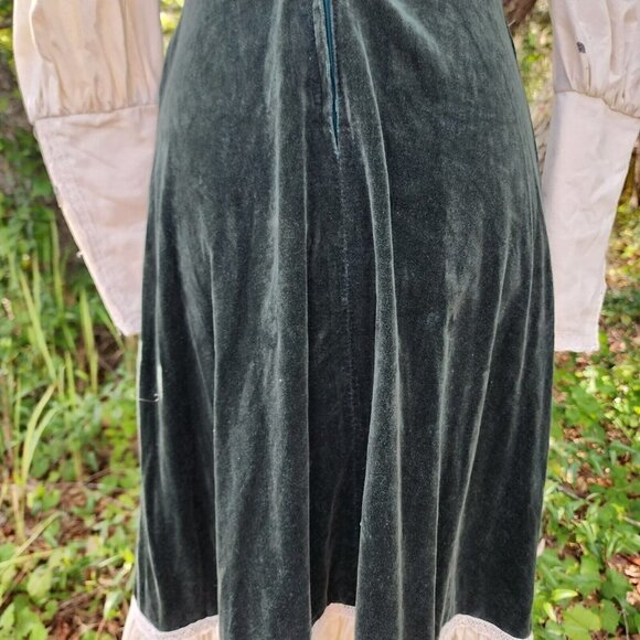 VTG GUNNE SAX PRAIRIE VELVET LONG SLEEVE LACE BOHO HIPPY DRESS GREEN IVORY 5 - Picture 10 of 16